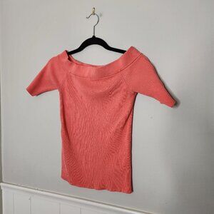 ANTHROPOLOGIE Orange Off the Shoulder Ribbed Top